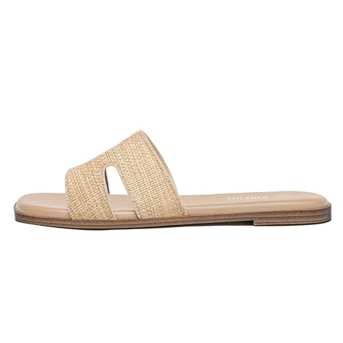 Image of Rihero Flat Sandals Women Dressy Comfortable Slip On Leather Slide Sandals