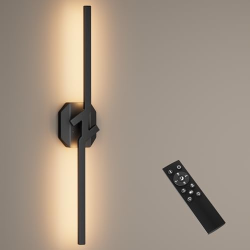 hunhun Battery Operated Wall Sconce 1Pack,USB Rechargeable Wall Sconce with Remote Control,3000K-6000K Infinite Dimmable Wall Lamps for Bedroom,Background Wall,Living Room,Hallway,Wall Decor,28inch