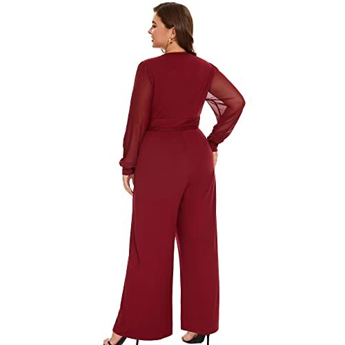 Tanmolo Formal Jumpsuits For Women Plus Size Deep V-Neck Holiday Romper Womens Jumpsuits With Pockets,Burgundy 1Xl #TOP2