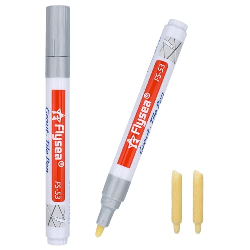 ZJCANGLIU 2 Stück Fugenstift Silber,Fliesenstift,Gugenfarbe Silber,Fliesenfugen Stift,Fugenstift Silber Bad Wasserfest,Fliesenstift Silber,Schnelltrocknend,Wasserdicht,mit 2 Ersatzspitzen (Silber)