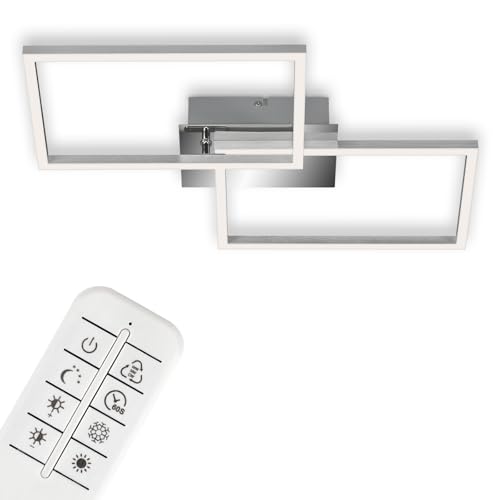 Briloner Leuchten - LED Deckenleuchte, Deckenlampe dimmbar, inkl. Fernbedienung, inkl. Farbtemperatursteuerung, inkl. Nachtlichtfunktion und Timer, Chrom-Alu, 500 x 388 x 78mm (LxBxH)