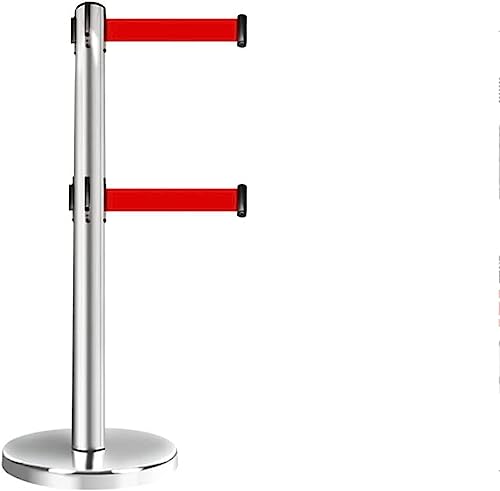 USZWBY Isolation Strip Heavy Duty Crowd Control Stanchion Post Double-Layer Isolation Belt Telescopic Belt Queuing Fence Railing Stainless Steel Guard Railing Warning Scalable b(Silver-2m)