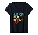 Photo Gallery donna awesome since march 1981 vintage march 1981 retro men women maglietta con collo a v Photo Gallery donna awesome since march 1981 vintage march 1981 retro men women maglietta con collo a v