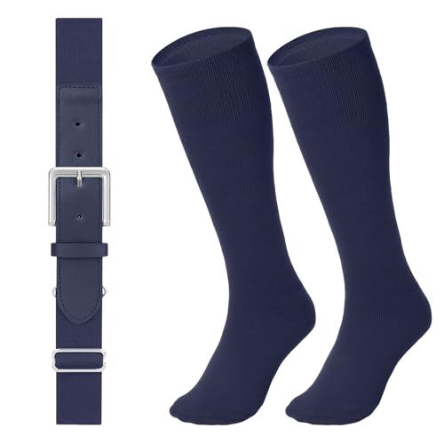 Image of LEACOOLKEY Baseball Belt and Socks Combo Set Adjustable Softball Socks and Elastic Belt for Youth and Adult