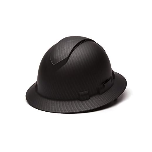 Pyramex Ridgeline Full Brim Hard Hat, Vented, 4-Point Ratchet Suspension, Matte Black Graphite Pattern