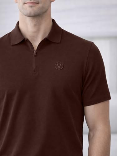 Image of Veirdo Men's Regular Fit Interlock Polo T-Shirt, Cotton Fabric, Half Sleeves,Stylish Collared Neck, Perfect for Casual and Office Wear, Soft, Comfortable (S-2XL)
