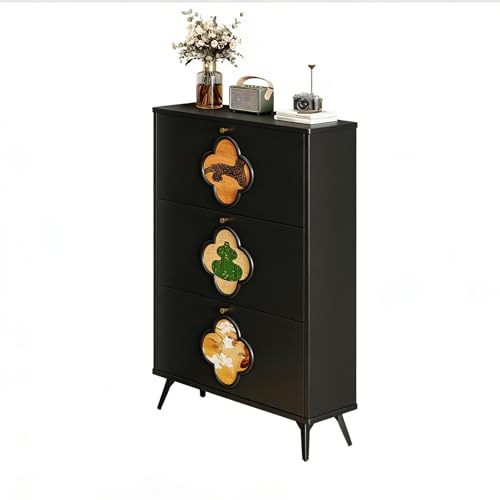 HLDJYLZS Shoe Cabinet, Large Capacity Flip Drawer Organizer, Slim Wooden