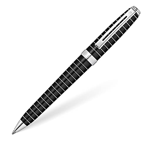 Image of Sheaffer 9164 Prelude Lacquer Ballpoint Pen - Black with Chrome-Plated Horizontal Engravings and Trim