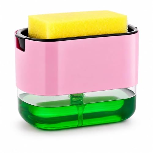 Image of MARKWELL 2 in 1 Kitchen Soap Dispenser with Sponge Holder, 400ml Dishwash Liquid Dispenser for Kitchen Sink, Refillable Dish Soap Pump, Liquid Soap Dispenser for Kitchen & Bathroom