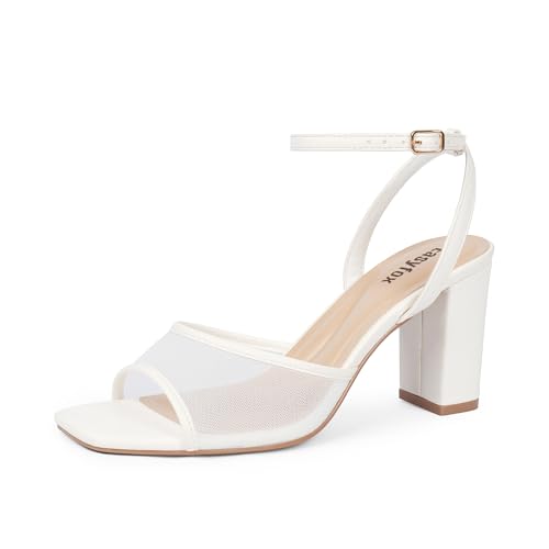 Image of Easyfox Open Toe Chunky Heel Sandals for Women Ankle Strap 3 Inch High Heels Dress Wedding Block Shoes