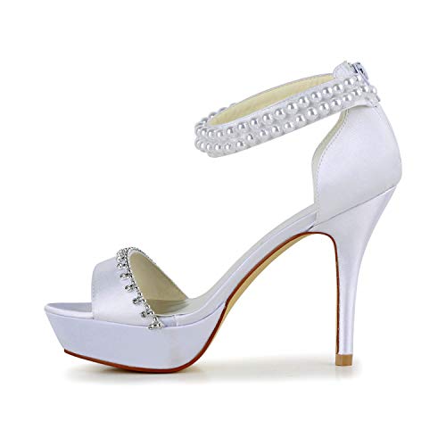 JIAJIA 1294 Women's Bridal Shoes Peep Toe High Heels Satin Platform Sandals Pearl Wedding Shoes - Image 3