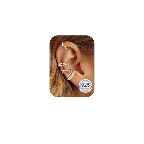 ORAZIO 4Pcs Boucles D'oreilles Manchette Femme en Argent Sterling S925, Faux Piercing Oreille Clip Attache Boucle d'Oreille Or, Non Perçant Réglable Boucles...