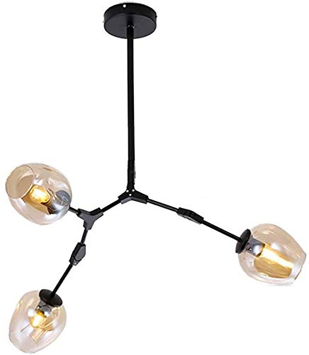 AMNOUR Chandelier E27 Nordic Glass Ball Chandelier Adjustable Height,Matte Black Sputnik Chandelier,E26 Metal Hand Blow Branches Pendant Light,79" Mid Century Globe Light Fixtures