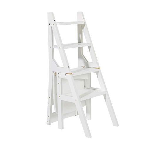 Chaise d'escalier en bambou blanc : escabeau pliant 4 marches double usage - 2