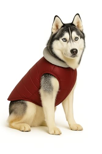 Image of The Pets Company Dog Winter Coat Jacket, Cloth, Windproof, Waterproof, Light Weight, Washable, Ultra Warm Thick Fleece Lined Dog Vest for Cold Weather Protection, (Maroon, Medium - Large - 22 Inch)