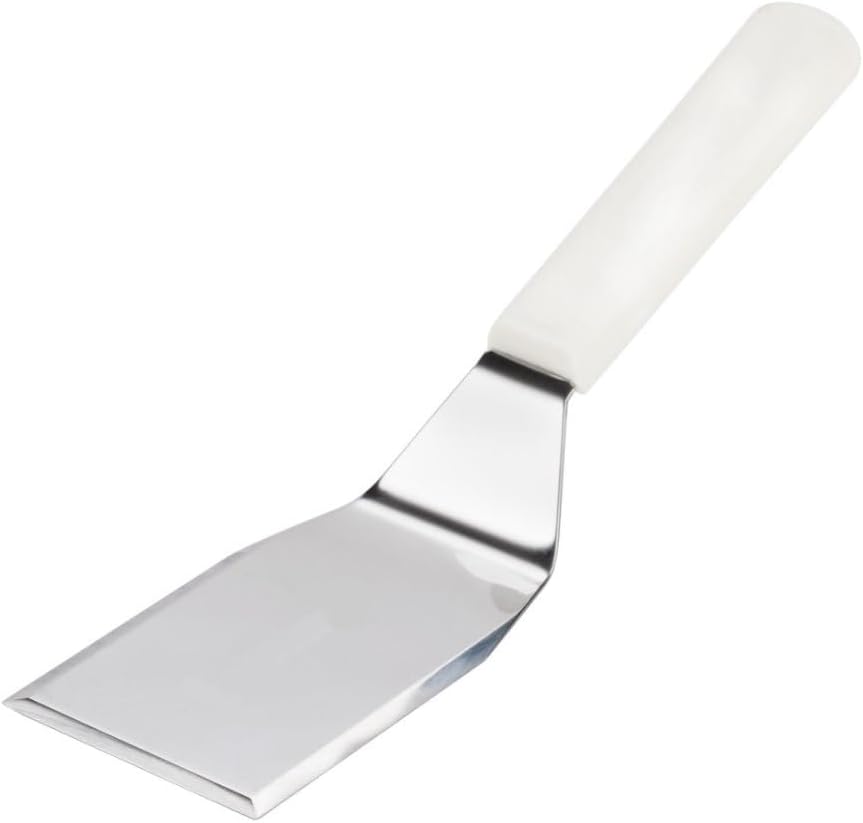 Soro Essentials- 4" x 3" Stainless Steel Hamburger Turner Spatula with Offset Blade and White Color Handle- Turner Spatula Griddle Scraper and Pancake Flipper Great Flat Top Griddle