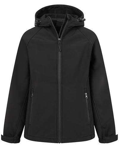 Mivaro Kinder Softshelljacke Schwarz in Größe 146/152 - wasserdichte Übergangsjacke Herbstjacke weich gefüttert Atmungsaktiv Winddicht Funktionsjacke Outdoor Schuljacke für Kids