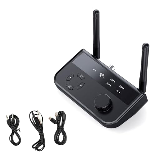 Adaptador BT5.3 con fibra óptica coaxial auxiliar de 3,5 mm, adaptador de audio inalámbrico HiFi, sonido estéreo 3D, transmisión de señal de 10 m