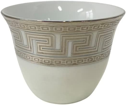 Turkish Arabic Coffee No-Handle Gawa Cups 3 oz 80 cc - Set of 12 (Silver Maze)