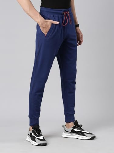 Image of BUZZ Standard Men Athleisure Slim Fit Solid Cotton Joggers Zipper Pockets, Ultra Soft, Stretchable, Breathable, Anti-Slip Waistband with Drawcord, Track Pants for Leisure, Travel, Workout. Pack of 1