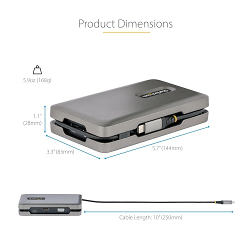Image of StarTech.com USB-C Docking Station for Windows and ChromeOS, Dual Monitor 4K 60Hz USB-C /HDMI or 1080p VGA, HDR10, USB 10Gbps Hub, 100W Laptop Charging, GbE - TAA