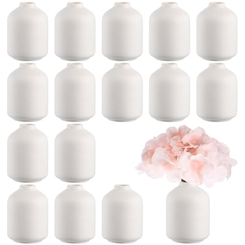 Tioncy 15 Pack White Ceramic Bud Vases Bulk Boho Small Flower Vase White Ceramic Vases for Centerpieces for Dry Flowers Pampas Grass Home Wedding Table Decor (3.9*2.76 Stylish)