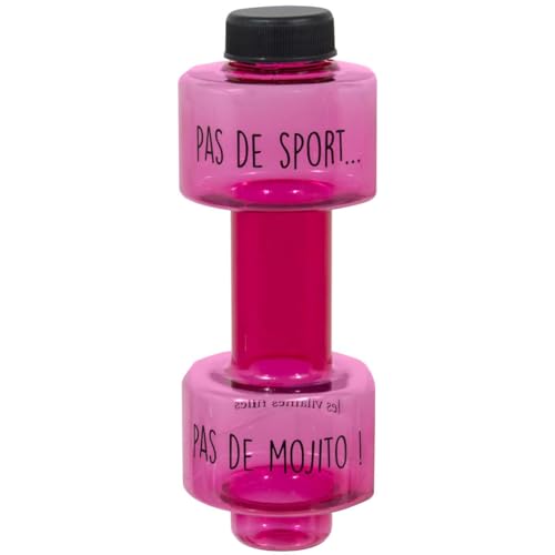 LA CHAISE LONGUE - Gourde Haltère Pas De Sport - Plastique PET - Bouteille De Transport, Exercice et Hydratation - Ø 8 x 21 cm - Capacité 500 ml - Lavable à la main - Rose