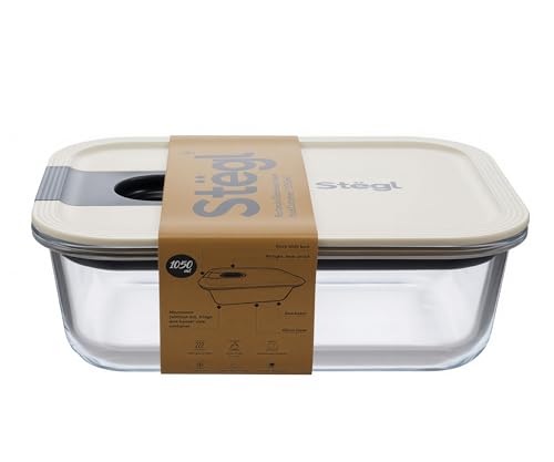 Image of STEGL Premium Glass Food Storage Container Kitchen Container with One-Handed Easy-Slide Unlock Lid | Airtight & Leak-Proof Meal Prep Box | Integrated Pull-Ring | Microwave & Dishwasher Safe