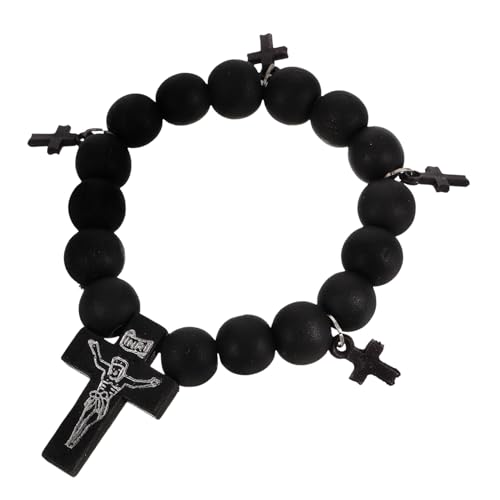 Charme religieux perlé jésus bracelet en bois avec croix vintage homme