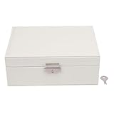 ZLXCAOB Caja de almacenamiento de joyas de cuero de 2 capas elegante organizador de joyas con cerradura para anillos, pendientes, pulseras y collares