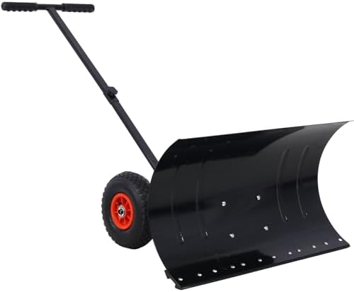FRITHJILL Adjustable Angle Snow Shovel with Wheels, 29″ Blade, Cushioned Handle, 10″ Anti-Skid Wheels, Efficient Snow Removal Tool