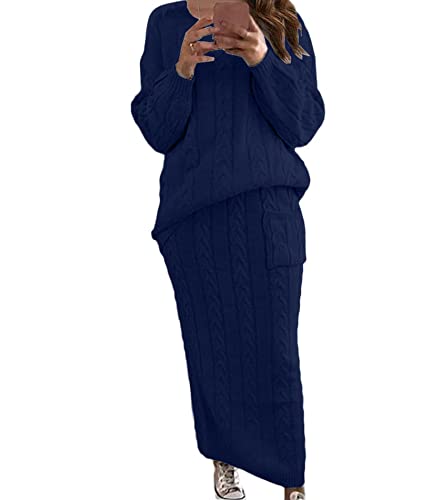 Image of Sexyshine Women's Cable Knit Long Skirt 2 Piece Outfit Chunky Oversized Pullover Sweater Top and Long Pencil Skirt Sets