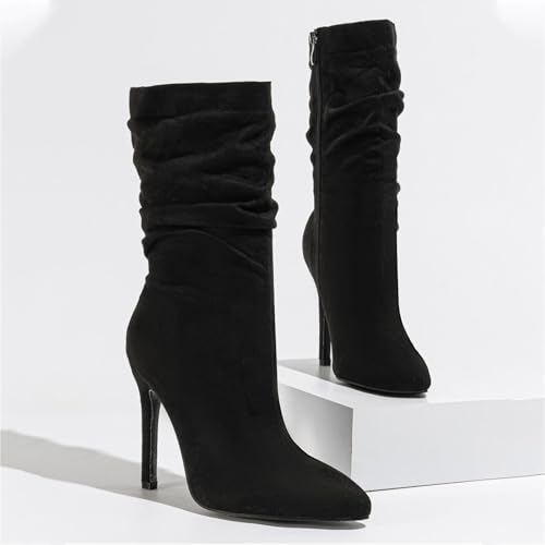 Women'S Suede Stiletto Heel Ankle Boots Fashion Pointed Toe Side Zipper High Heel Dress Booties For Office Work Party4