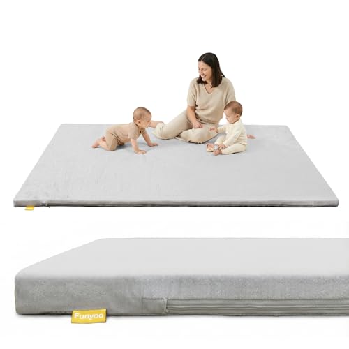Image of 79 inch x59 inch Padded Baby Play Mat for Floor, 1.2 inch Thick Foam Baby Playpen Mat, Cushioned Tummy Time Mat with Non-Slip Bottom, Removable & Machine Washable Cover, Fits 79 inch x59 inch Playpens