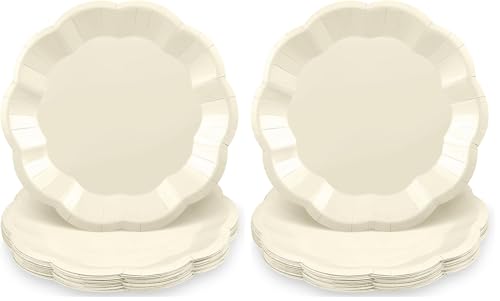 Image of NatNarr 30pcs Ivory Paper Plates 9 In Scalloped Cream Paper Plates Disposable Beige Wedding Plate Dinner Plate for Wedding, Birthday, Baby Shower (Pack of 2)