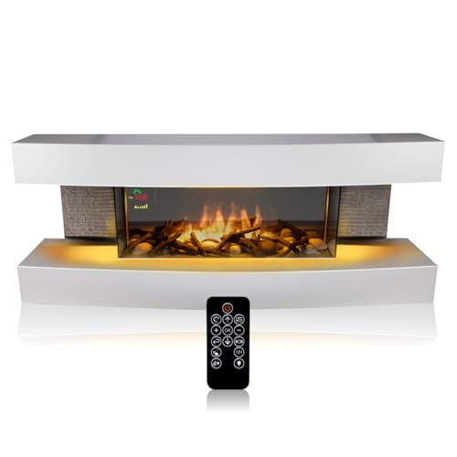 Classic Fire Montreal Elektrokamin mit Heizung – Elektroheizung 2000W - Kaminofen mit Heizung, Fernbedienung und Timer - Elektroherd mit LED-Flammen - Freistehend - Weiß