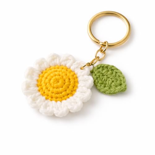 Image of Handmade Crochet Keychain Combo for Girls Women Cute Aesthetic Sunflower Strawberry Watermelon Daisy Knitted Keychain Bag Charm Purse Charm Car Key Ring Backpack Accessories Gift