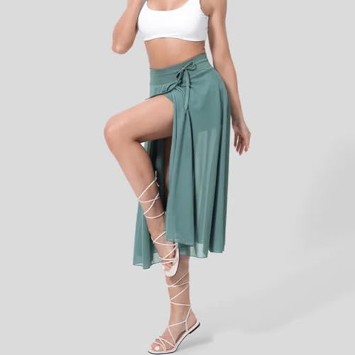 Women's Fashion Sheer Mesh Skirt Front Slit Knee Length A Line Flowy Prom Midi Skirt4