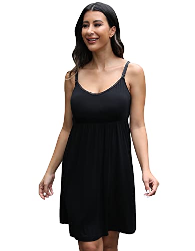 Image of Sosolism Nursing Nightgown for Breastfeeding Summer Maternity Pajamas Dress Clip Down Pumping Sleep Gown with Padded