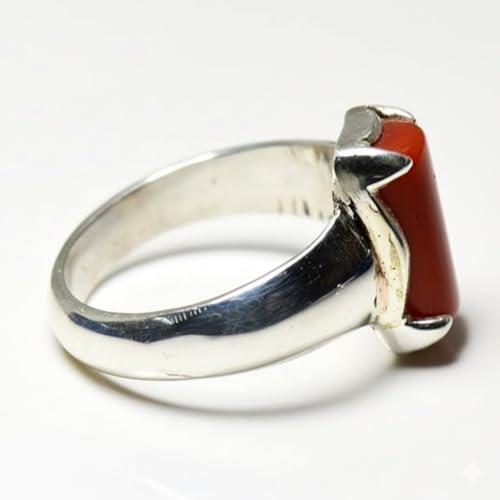 Image of 55Carat Red Coral Ring 4 Carat Stone Sterling Silver Prong Handmade Ring Size 4,5,6,7,8,9,10,11,12,13