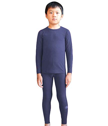 LANBAOSI Conjunto de ropa interior térmica para niños, capa base, pantalones largos y camiseta de manga larga, azul marino, 11-12 años