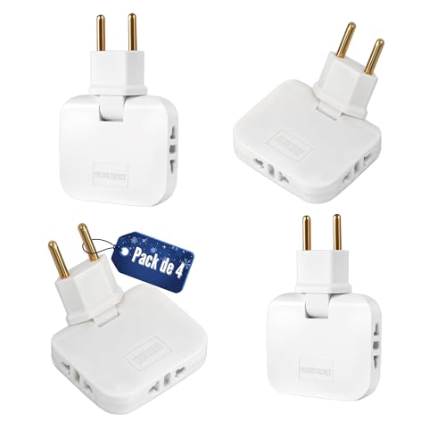 【Set 1/2 y 4 】 Ladron enchufes Plano | Enchufe Plano Pared extraplano de 3 Tomas Giratorio 180º | ladrón Enchufe | enchufes Planos detras Muebles | ladron Enchufe | Ladrones para enchufes