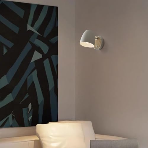 Image of White Wall Lights for Bedroom,Modern Wood Wall Sconces Hardwired with 350Rotation Metal Shade,E26 Wall Lamp with Switch for Living Room,Nightstand,Dining Room,Hallway,Corner,Stairway,Wall Decor