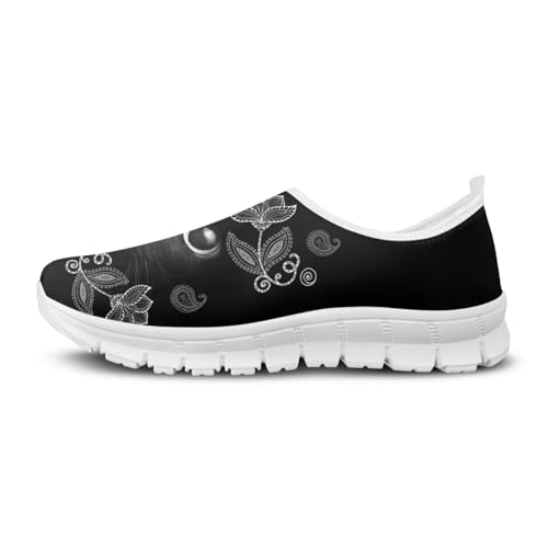 JoyLamoria Womens Floral Skull Print Low Top Lightweight Walking Shoes Girls Go Easy Travel Shoes Art Comfy Sneakers4