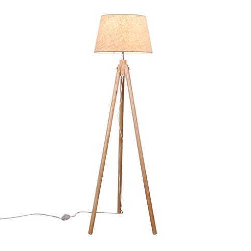 Preisvergleich Produktbild Massivholz drei Beine Rack faltbare Stehlampe, kreative einfache Metall Schlafzimmer Wohnzimmer Studie Kinder E27 Tuch Kunst Stehlampe (Holz + Beige)