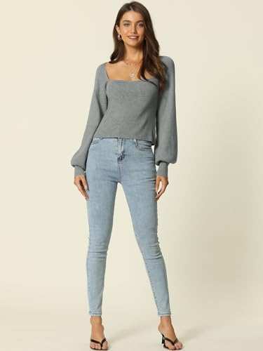 Image of Seta T Women's Square Neck Long Sleeve Sweaters Casual Ribbed Knit Fitted Pullover Sweater Tops
