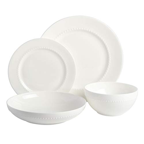 Gibson Elite Embossed Bone China Double Bowl Dinnerware Set, Service For 4 (16Pcs), White #TOP1