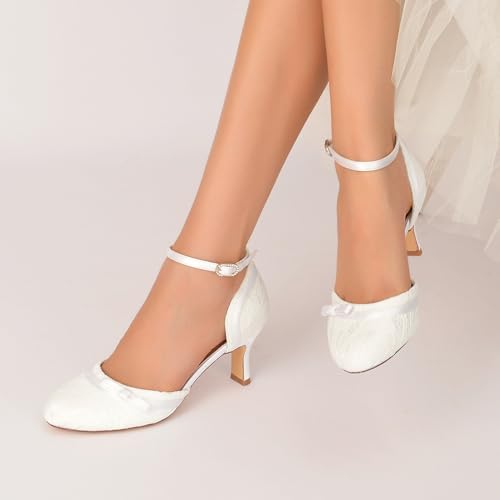 Women Heel Wedding Bridal Bride Shoes Closed Toe Lace Evening Dress Shoes Bridesmaid Ankle Buckle Mid Heel2