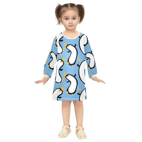 Birthday Penguin Girls Dresses Long Sleeve Sweatshirt Dress for Girls Winter Toddler Casual A Line Dresses Size 2-8T4