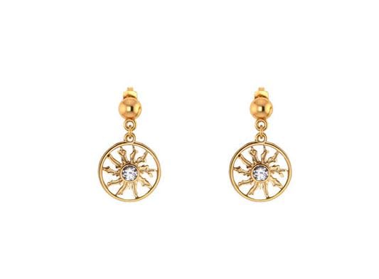 TALISMAN JEWELLERY Pendientes de Chapado Oro 3 micras 18k y Circonita Blanca con cierre tuerca lágrima - Eguzkilore, Flor Vasca (20 MM)
